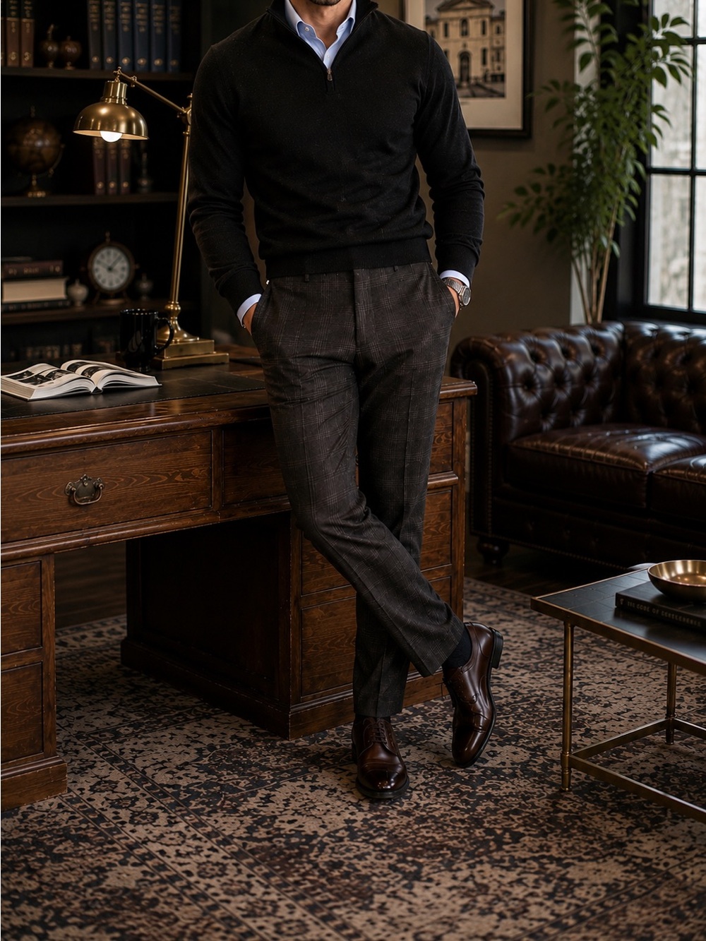 Ted Baker London Re-Luxed Fit Brown Plaid Wool Blend Dress Pants Men’s 32x30